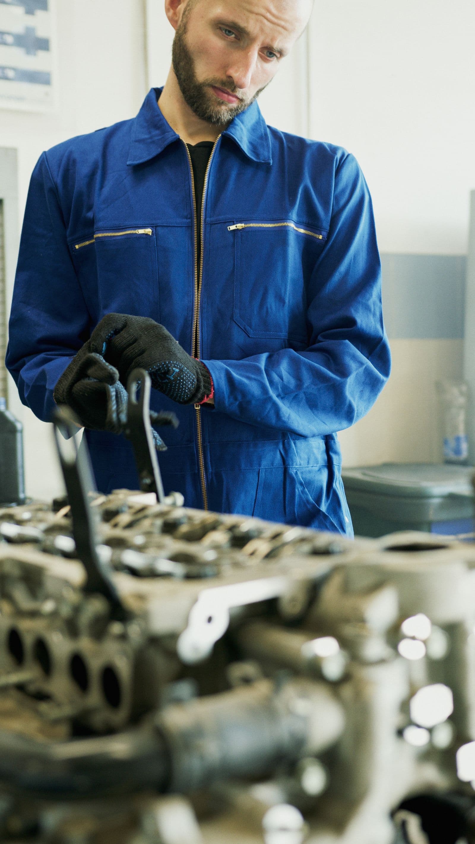 Cylinder head on the bench during an engine job